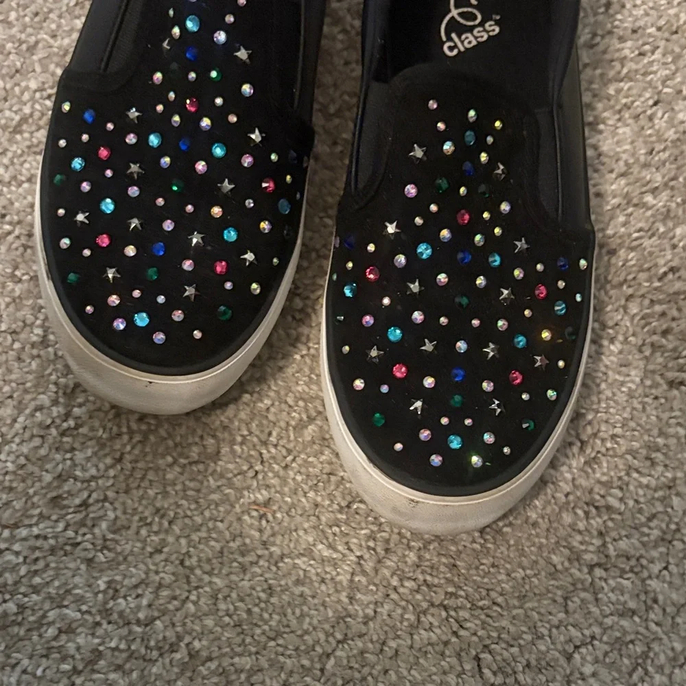 Art Class Kids Black Sneakers with Multicolor Sparkles stars and hearts size 4